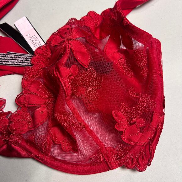 NWT Victoria's Secret Unlined Demi Bra Red Floral Lace 34DDD 34 DDD 34F Lingerie - Picture 9 of 11